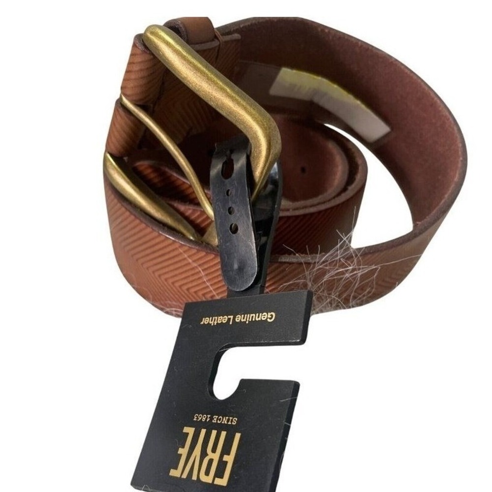 Frye Genuine Leather Chevron Pattern Belt 34 Brown With Brass Buckle new